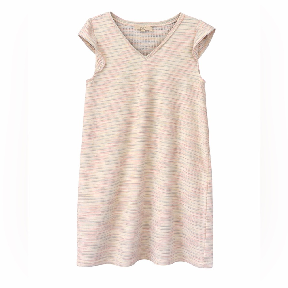 Loft Subtle Striped Casual Flutter Sleeve Dress